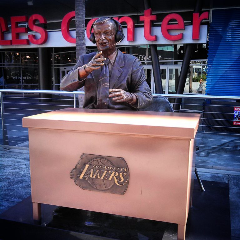 Chick Hearn Statue at Staples Center Photo by Socialbilitty 768x768