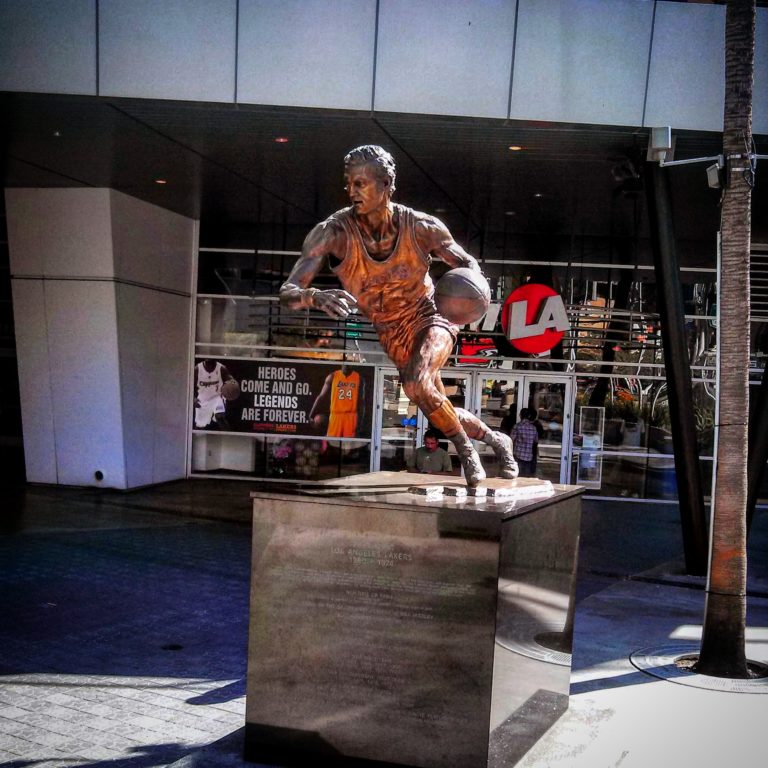 Jerry West Statue at Staples Center Photo by Socialbilitty 768x768
