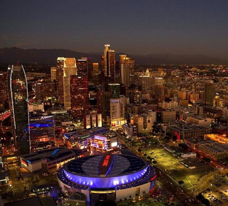L.A. Live at Night Photo by LA Times Instagram 768x691