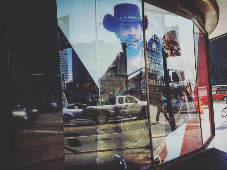 Window of Academy Museum of Motion Pictures Jamie Foxx in Django Unchained Costume Photo by Socialbilitty 768x576